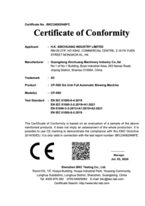 Certificate of Conformity for CP-50D machine.